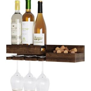 Rustic Brown Wine Rack with Glass Holder
